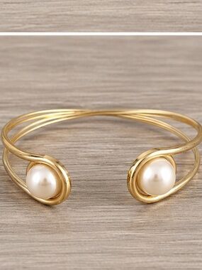 Michael Kors Gold-Tone Faux Pearl Open Cuff Bracelet